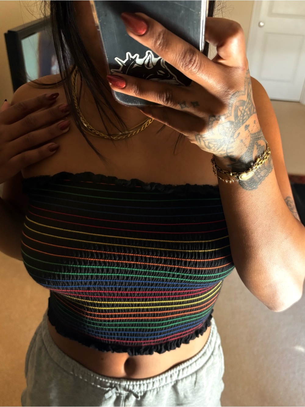 Striped Tube Top Ruffled Hem - Picture 4 of 4